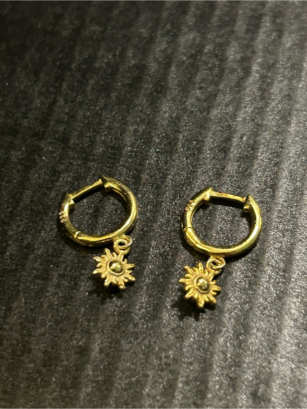 Small Gold Sun Charm Huggie Hoop Earrings stamped 925 celestial jewelry